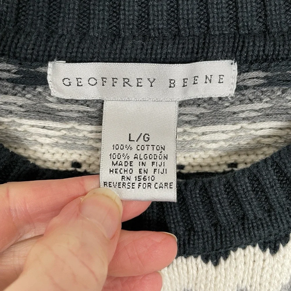 Y2K Geoffrey Beene Nordic Fair Isle 100% Cotton Sweater Mens L‎ Cabincore Preppy